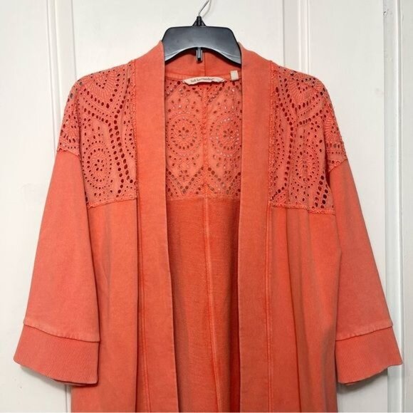 SOFT SURROUNDINGS Ellie Topper CardiganSweater Eyelet in Coral Size S - Picture 4 of 9